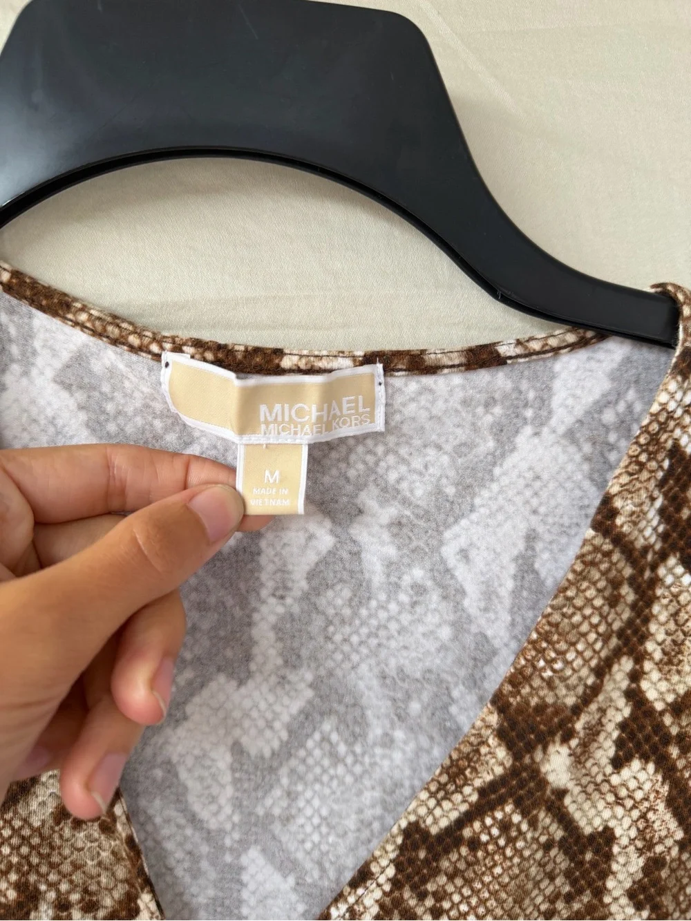MICHAEL Michael Kors Brown & Cream Snake-Print Faux-Wrap Tunic Top - Picture 2 of 3